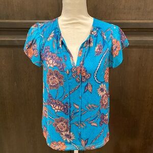 Joie Turquoise and Orange Floral Blouse
